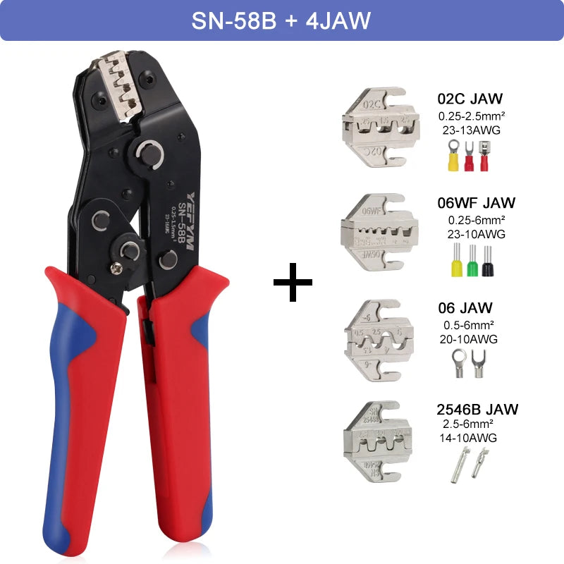 Crimping Tools SN-58B Pliers Interchangeable Jaw For XH2.54/DuPont2.54/2.8/4.8/6.3/ Non-Insulated/Ferrule Terminals Ratcheting