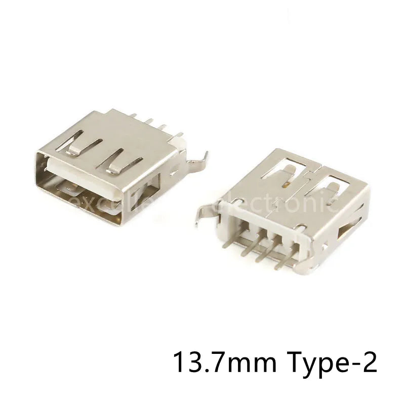 10 Pieces USB Type A Female Socket 180 Degrees Vertical 4pins USB Interface AF 13.7mm / 15.0mm