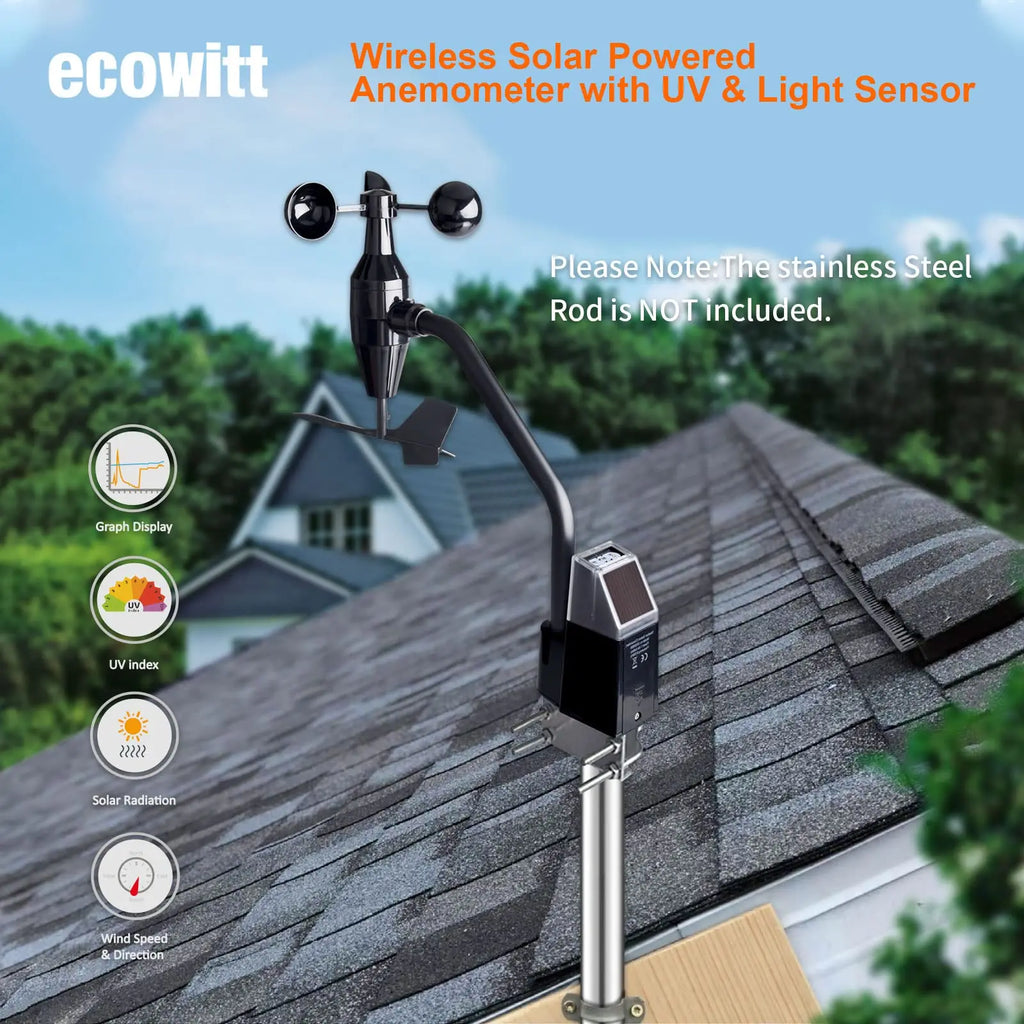 Ecowitt WS68 4-in-1 Wireless Solar Powered Anemometer Sensor, Measure Wind Speed, Direction, UV, Light - Sensor Only