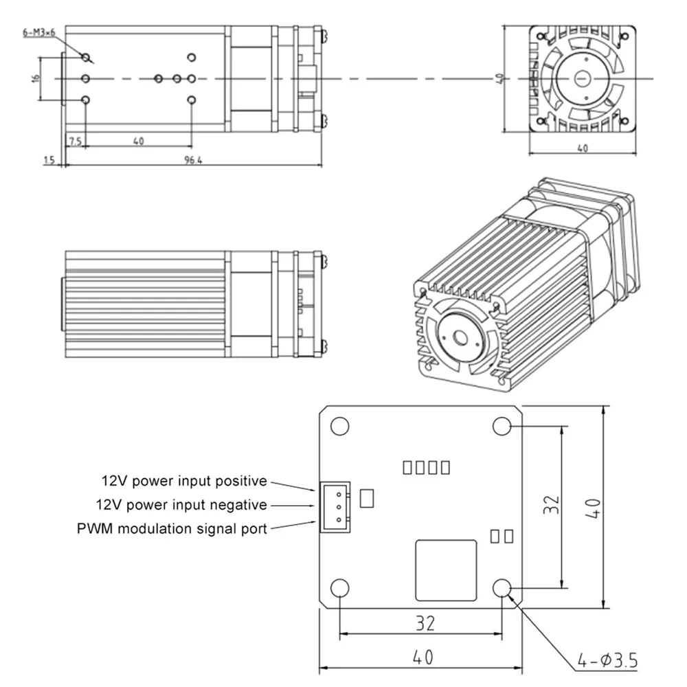445nm 40W 80W Laser Module Double Laser Diode Head TTL PWM CNC Laser Engraving Metal Cutting Wood Machine Tool Eye Protect FAC
