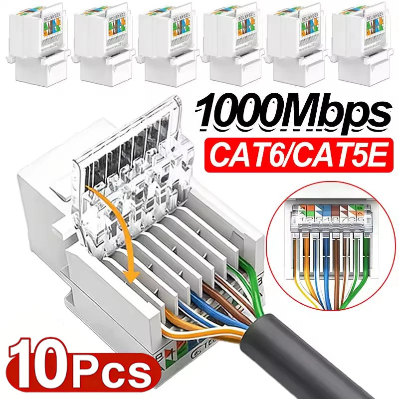 1-10PCS Cat6/Cat5e Ethernet Keystone Jack No Punch-Down Tool-Less RJ45 Module Coupler Ethernet Module Female Jack Wall Adapter