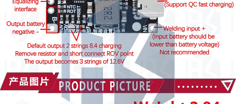 Lithium Battery Charging Boost Module with Balanced Support, Fast Charge with Indicator, 2S, 3S, Type-C BMS, 15W, 8.4V, 12.6V,