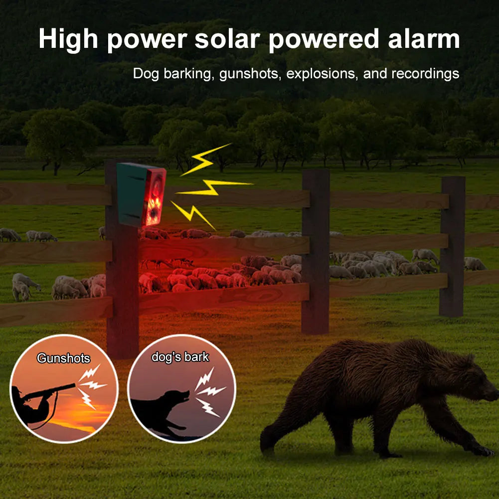 Solar Outdoor Motion Sensor Alarm Home  Alarm with Dog Barking Gunshot Sound Support Recording and Adjustable Volume