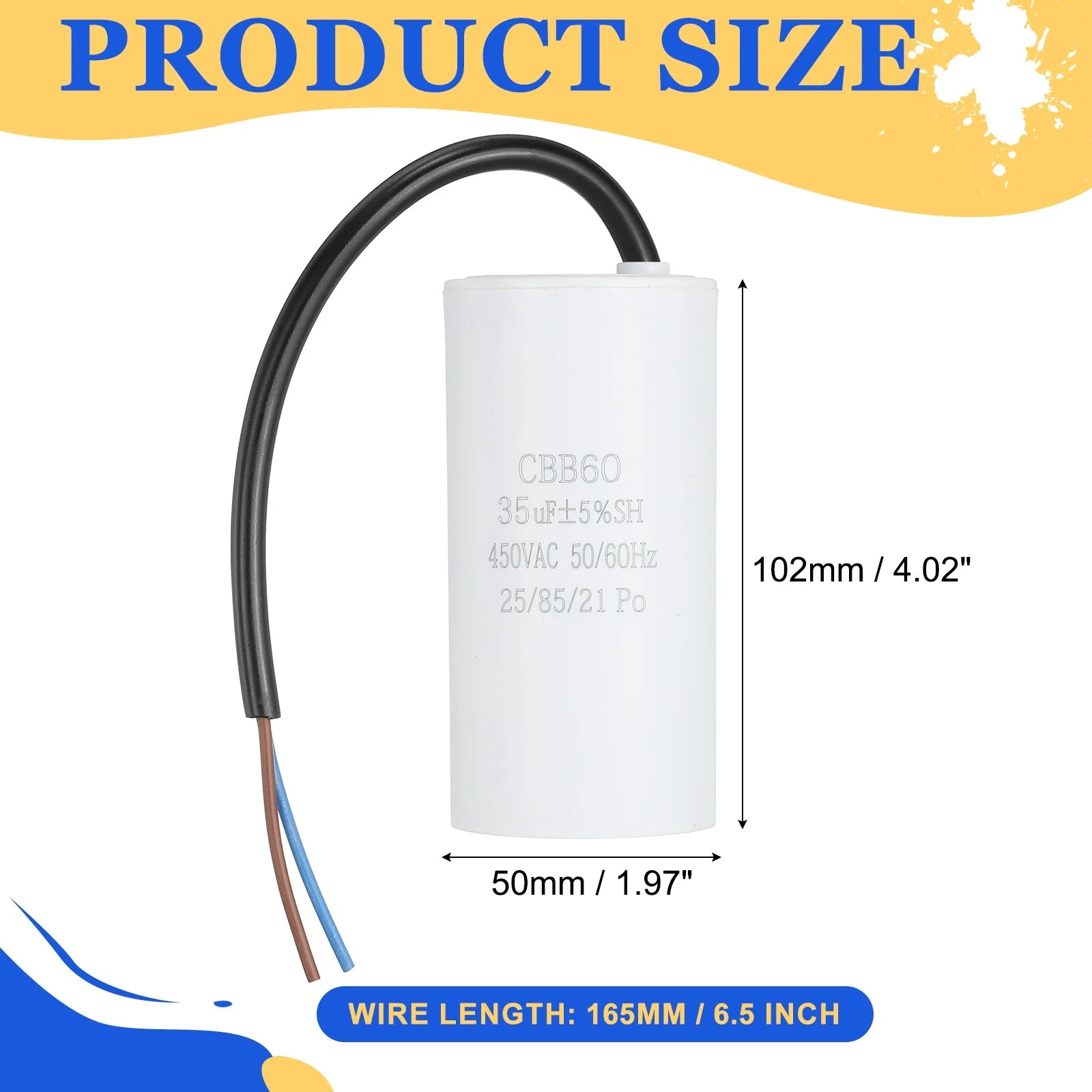 1Pcs CBB60 Run Capacitor 3uf-100uf 450V AC 2 Wires 50/60Hz Cylinder White for Air Compressor Water Pump Motor