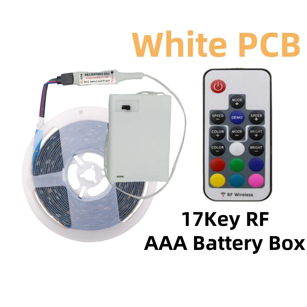 5V LED Strip Lights RGB 5050 3AA Battery Powered Flexible LED Light Strip with Remote Control for TV Backlight Bars Cabinets