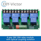 1/2/4 channel relay module 30A with optocoupler isolation 5V 12V 24V supports high and low Triger trigger DC30V/30A AC250V/10A