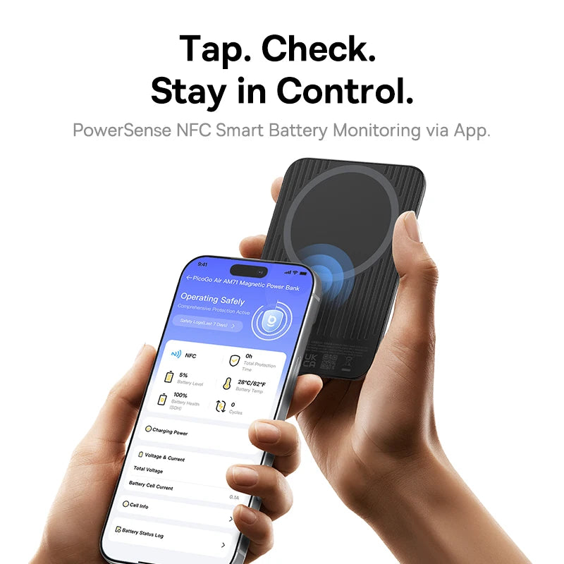 Baseus 5000mAh Magnetic Power Bank 22.5W USB-C & 7.5W/15W Wireless Charging 6.9mm Card-Slim NFC Battery Monitoring for iPhone 17