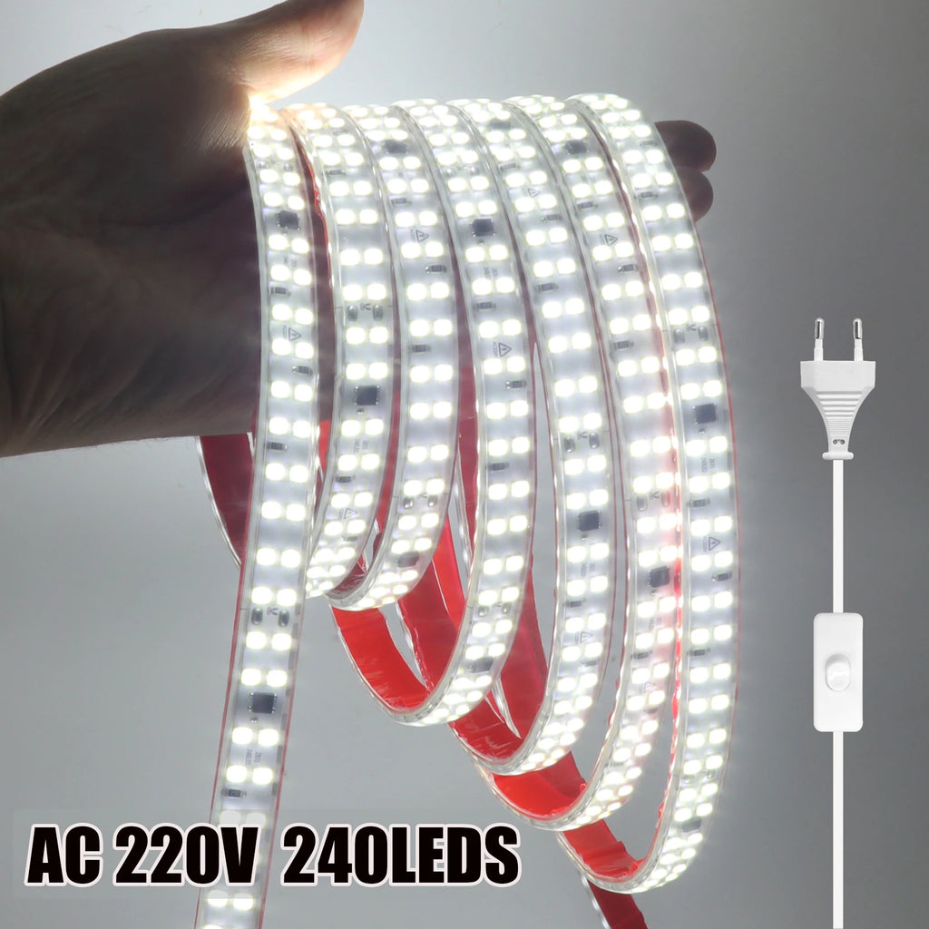 AC 220V LED Strip Waterproof 240Leds/M 3000K 4000K 6000K Home Decor Self Adhesive Tape Chain Light Flexible Ribbon Strip