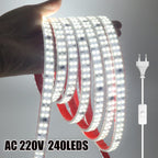 AC 220V LED Strip Waterproof 240Leds/M 3000K 4000K 6000K Home Decor Self Adhesive Tape Chain Light Flexible Ribbon Strip