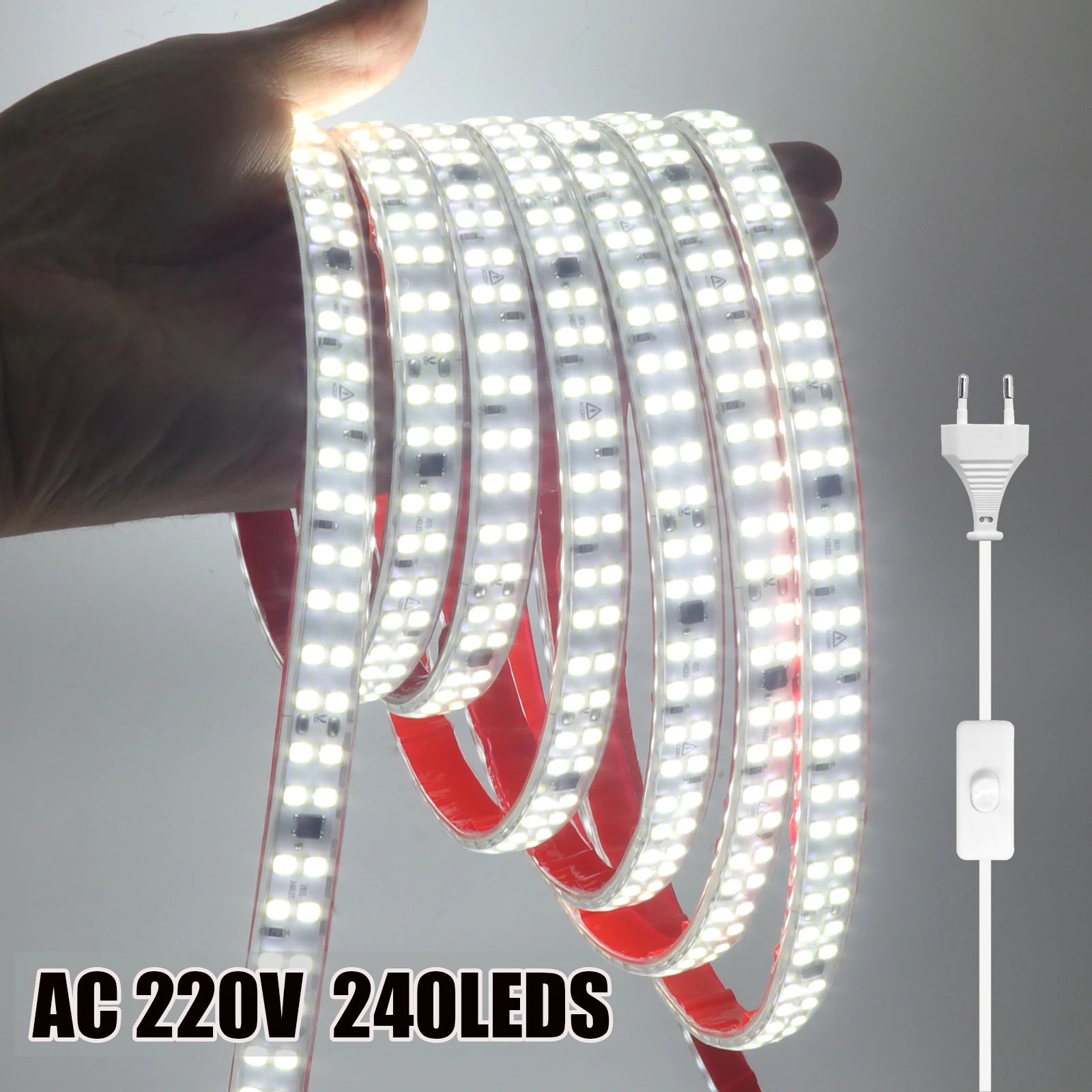 AC 220V LED Strip Waterproof 240Leds/M 3000K 4000K 6000K Home Decor Self Adhesive Tape Chain Light Flexible Ribbon Strip