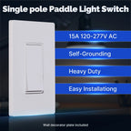 MOES [12 Pack] Paddle Rocker Light Switch, Single Pole On/Off 15Amp 120V, Glossy White Decorator, Self Grounding