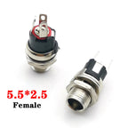 5pcs 5.5x2.5mm 5.5x2.1mm DC 12V Power Jack Male Plug Female Socket Metal Connector Adapter With Thread Lock 5.5*2.1 5.5*2.5