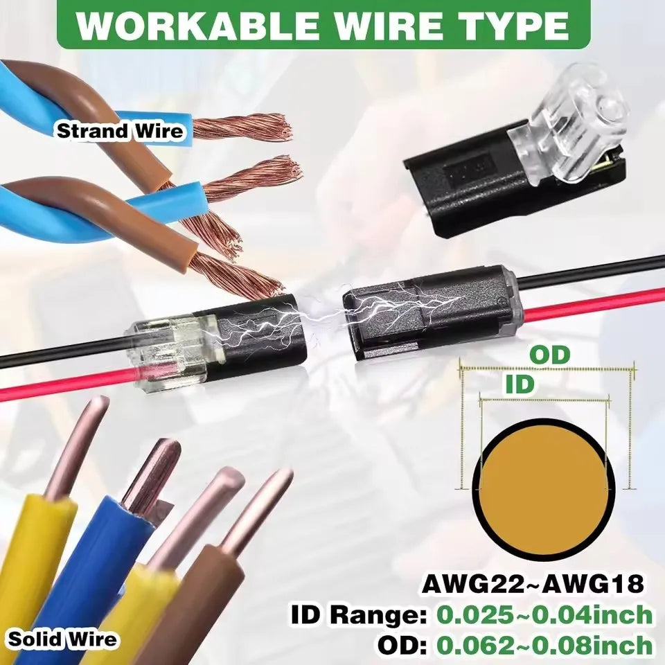 1-50 Pack of H2 2-Pin Pluggable Wire Connectors, Nylon Insulated Copper Quick-Connect Terminal Blocks, Suitable for Low-Voltage
