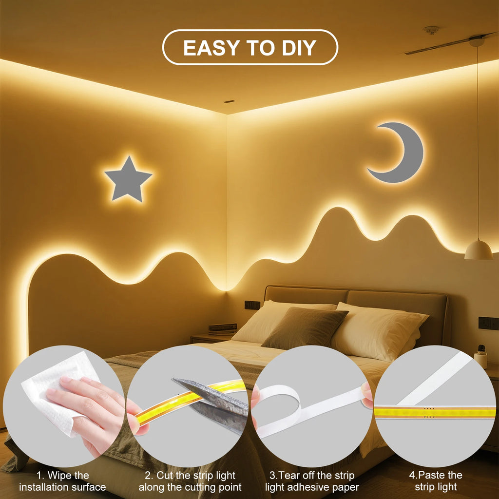 COB LED Strip Lights Free Cut 400LEDs/M Flexible LED Tape Light 3000K 4000K 6000K Linear Lighting 1-10M 12V 24V Home Decoration