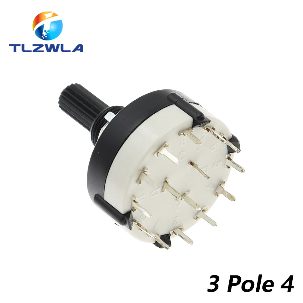 1PCS RS26 Plastic 4 Pole 3 Position Rotary Band Switch 2 Pole6 Position  1 Pole12 Position Handle Length 21MM Axis Band Switch