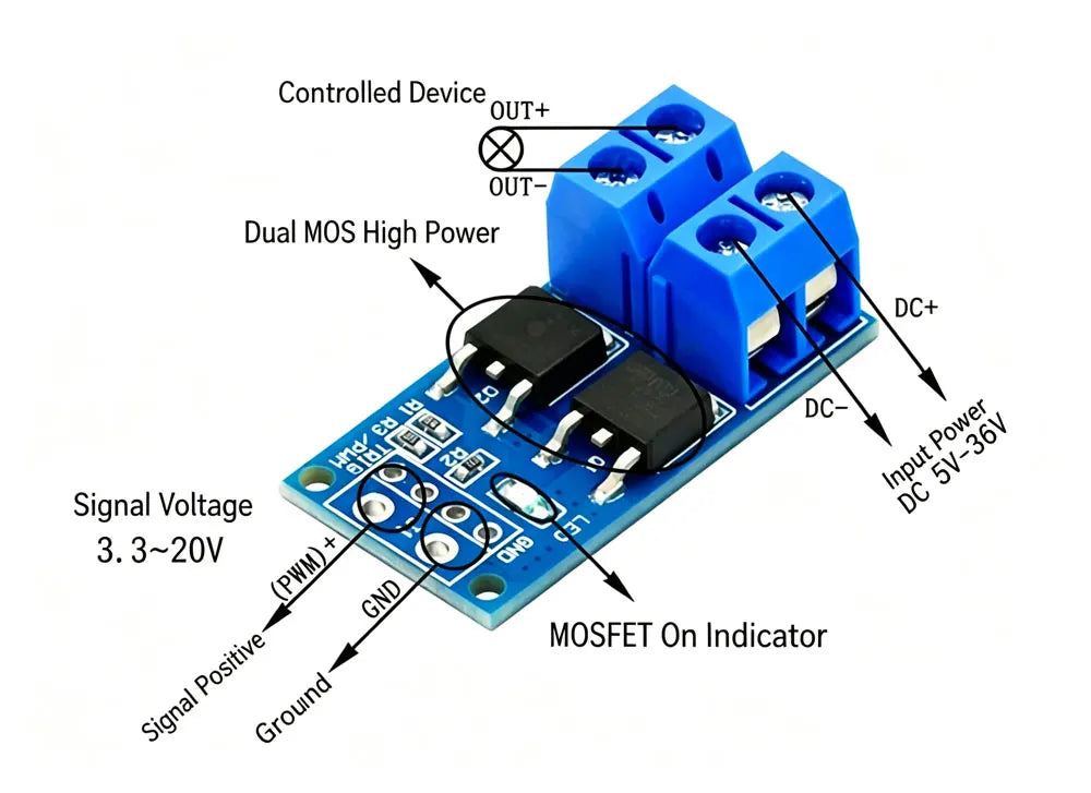 1-5pcs 15A 400W MOS FET Trigger Switch Drive Module DC 5V-36V PWM Regulator Control Panel Motor control board