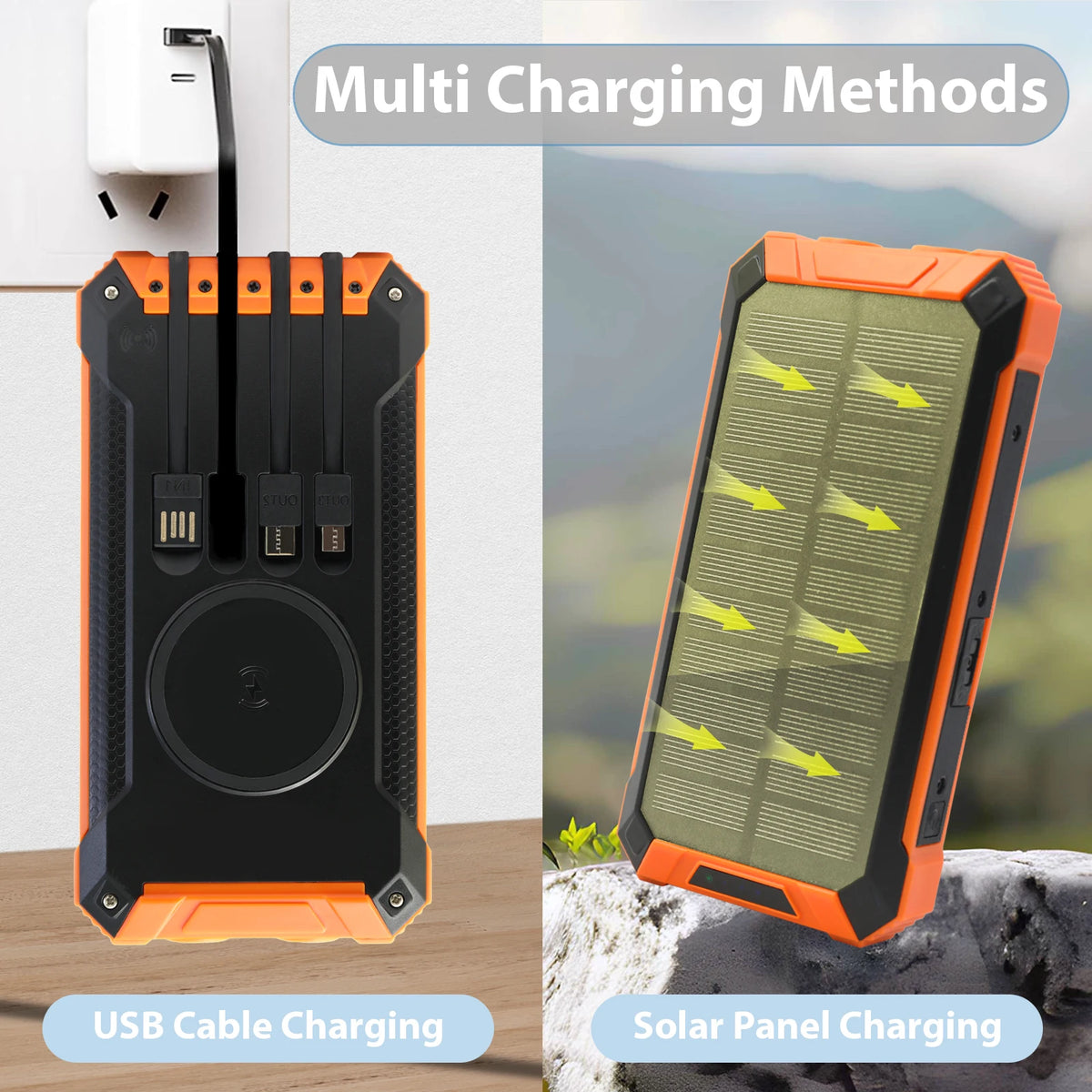 36000mAh Solar Power Bank 18W Wireless Charge With 4 Charging Heads LED Lamp Flashlight for Outdoor Battery Portable