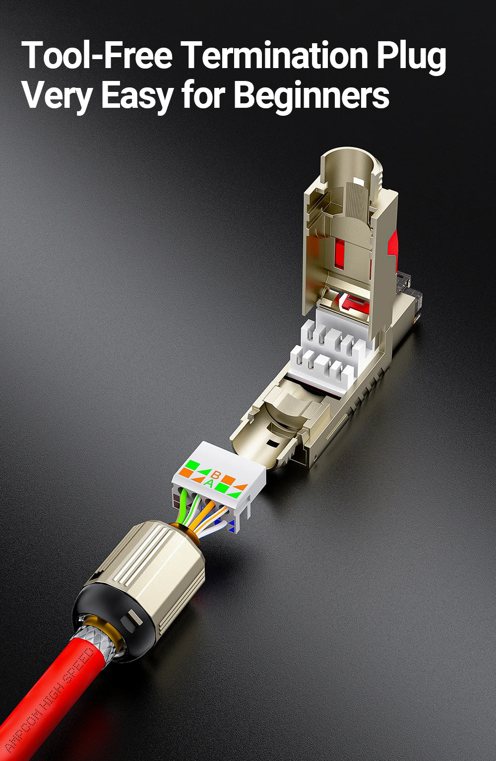 AMPCOM RJ45 Connector, CAT8 STP Tool Free Shielded Modular Plugs CAT7 CAT6A Zinc Alloy Field Termination Plug 40Gbps 2000Mhz
