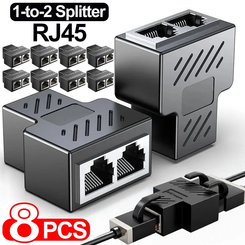 RJ45 Splitter Adapter 1 to 2 Network Connector Dual LAN Ethernet Socket 8P8C Extender Plug Connector for Cat5 Cat5e Cat6 Cat7