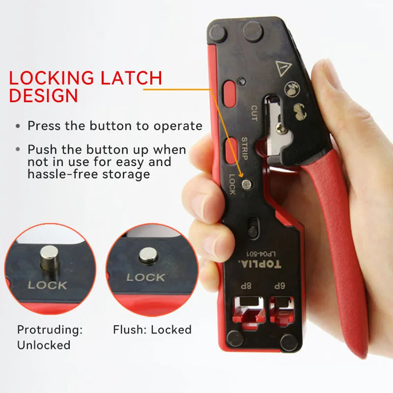 TOPLIA Vertical Network RJ45 Crimping Tool Kit Ethernet Crimp Tool Cable Crimper for RJ11/RJ12 Standard, RJ45 Pass Through