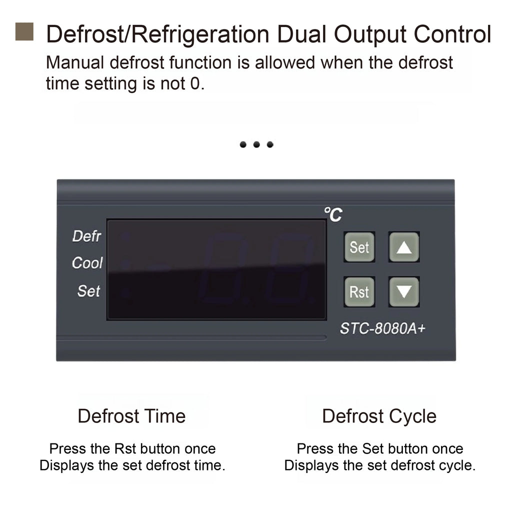 STC-8080A+ Digital Temperature Controller Thermostat Switch for Freezer Refrigerator Cold Storage Cooling Defrost Display