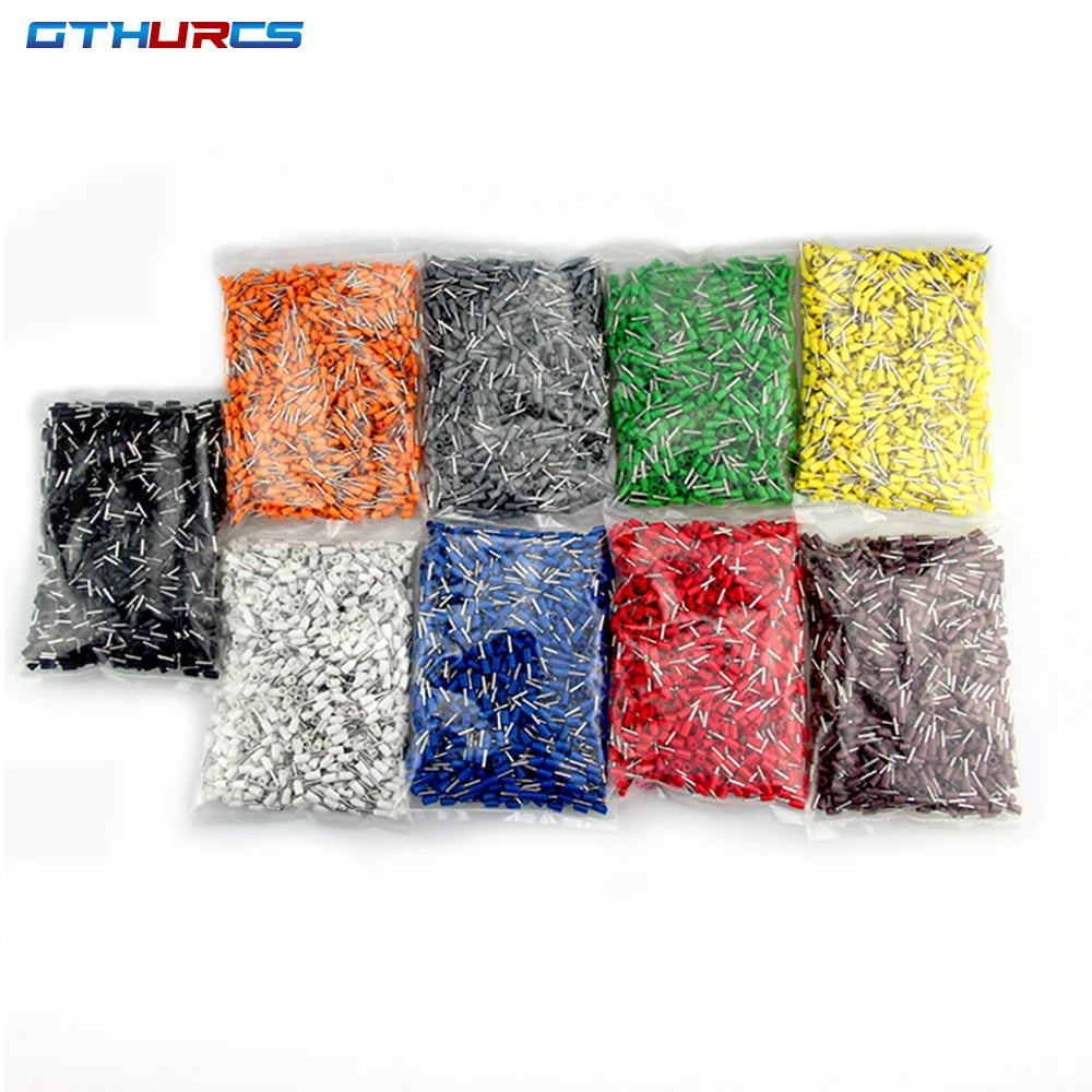 1000PCS Pack E0508 E7508 E1008 E1508 E2508 Insulated Ferrules Terminal Block Cord End Wire Connector Electrical Crimp Terminator