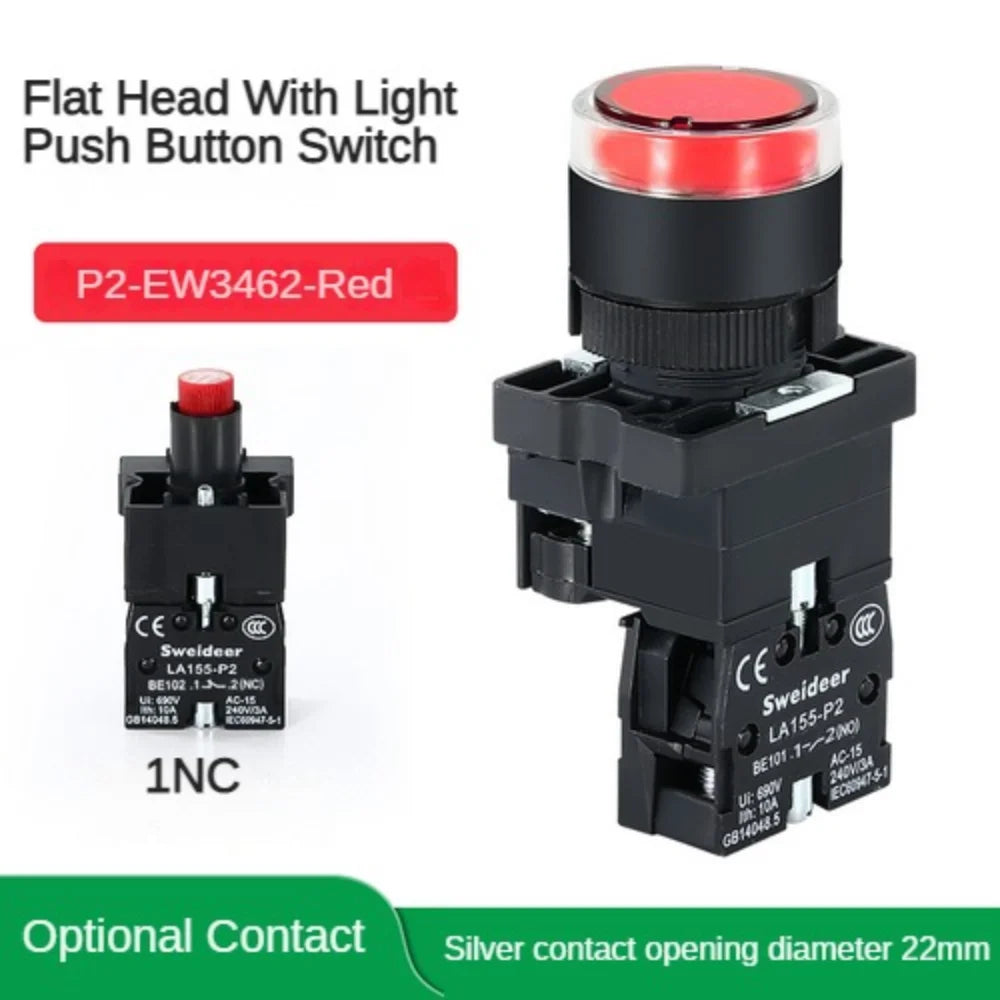 22mm Push Button Switch Momentary Reset ON OFF 12V/220V/48V/24V Black NC NO Power Button for Electrical Industrial Panelboard