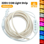 220V COB LED Strip Power EU Plug Dimmable Timer 288LEDs/m Waterproof Neon Light Tape Red Blue Green Pink White Home Garden Decor