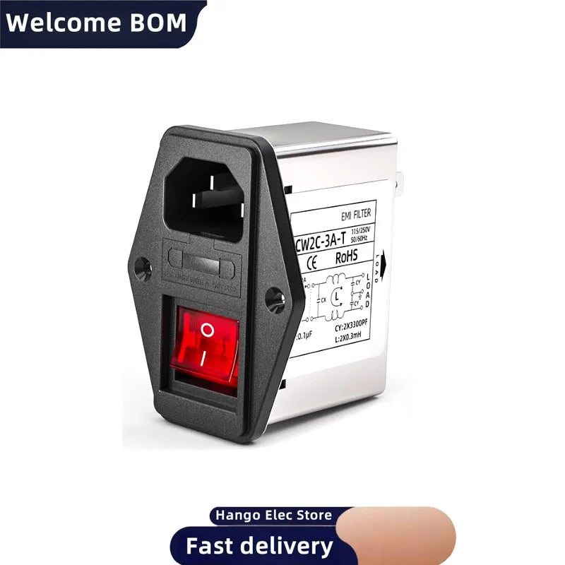 IEC Socket type power filter EMI Interference CW2C-3/6/10A-T with light switch with safety 220V