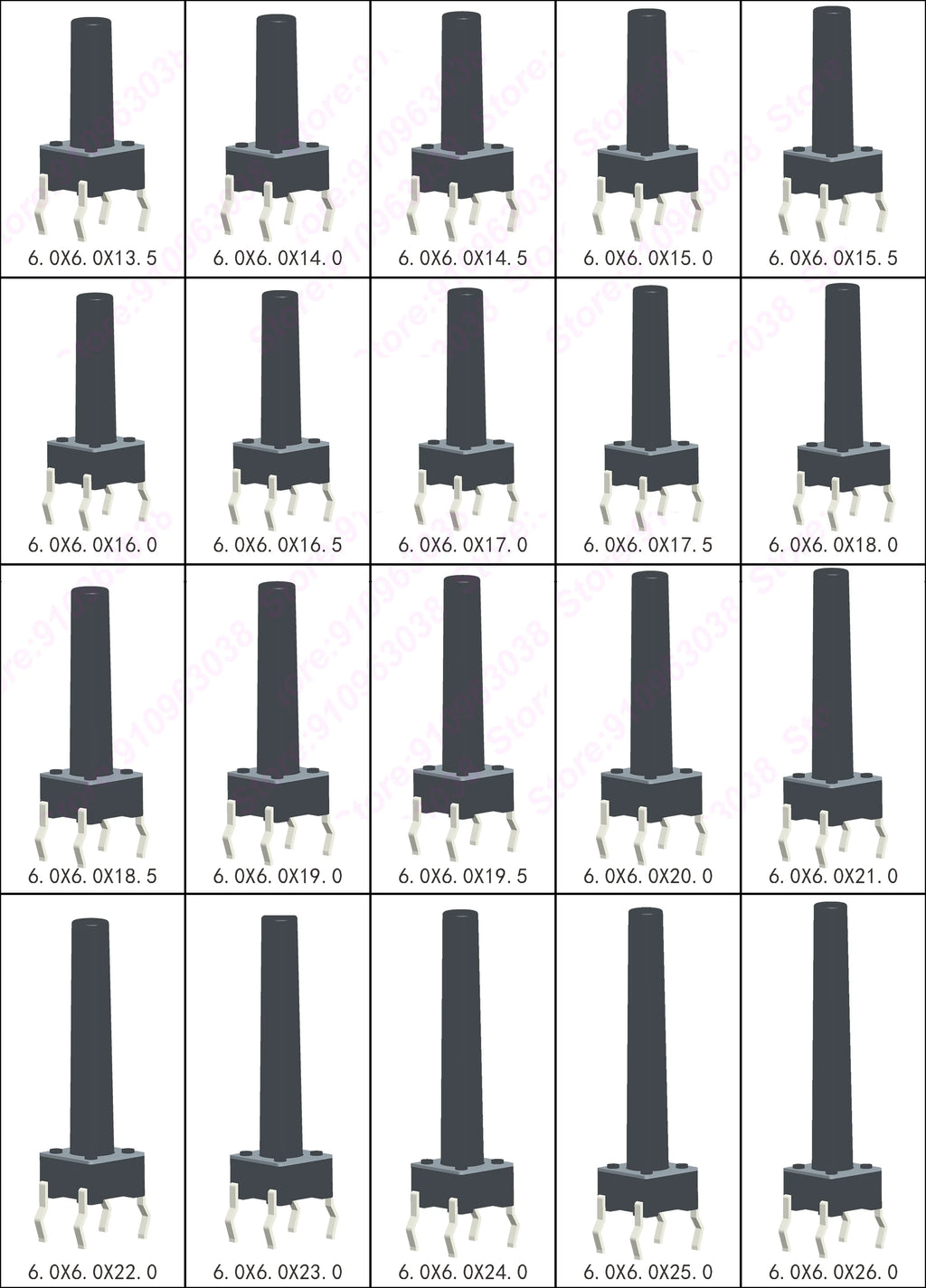 (50PCS) 6X6X5/4.3/5.5/6/7/8/9/10/13MM Tact Switch Push Button Switch 12V 4PIN DIP Micro Switch For TV/Toys/Home Use Button