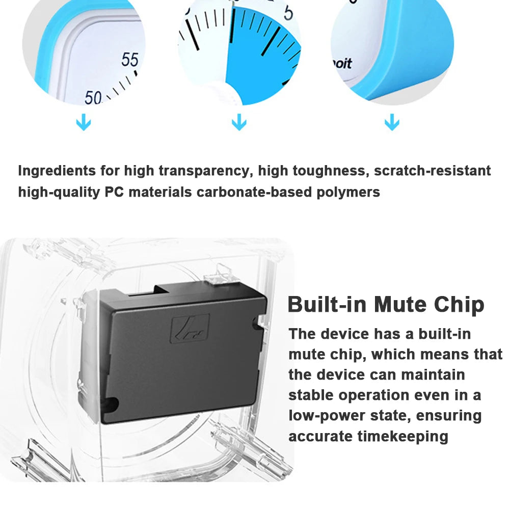 VT01 60 Minute Visual Timer Silent Countdown Time Manager with Protective Case Drop-proof Alarm Clock DIY Timer for Kids Kitchen