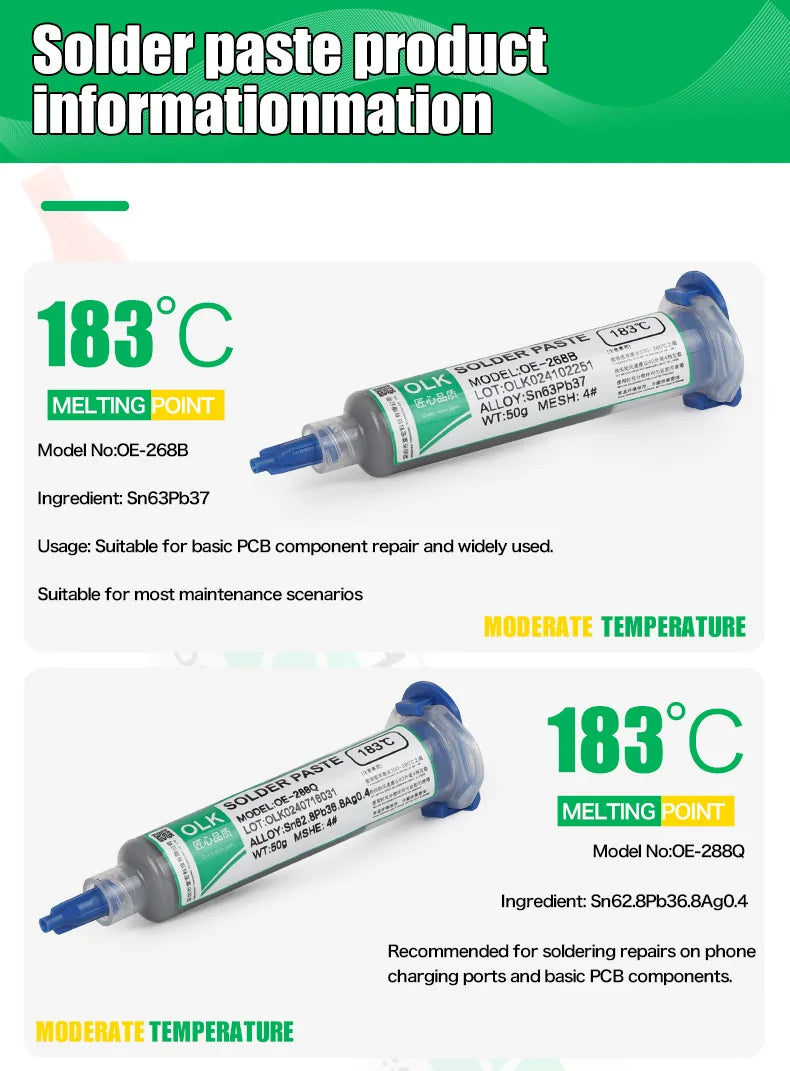 OLK Sn63Pb37 Solder Paste, Flux,Sn99.3cu0.7 Lead-Free Solder Paste Free Cleaning Is Widely Used In All Kinds Of Soldering