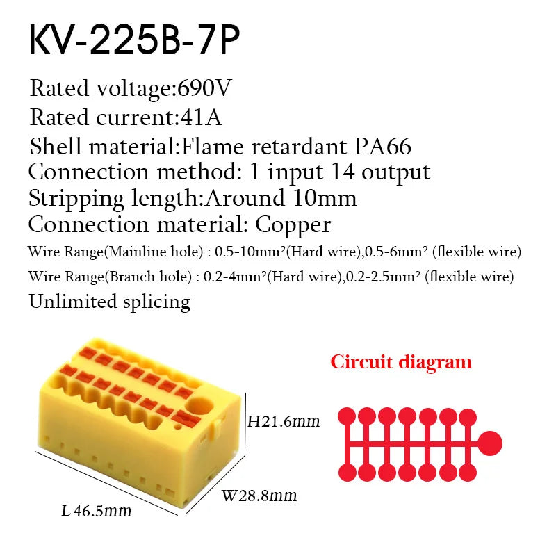 1PC 225 Series Wire Connectors Plug-in Electrical Terminal Block Spliceable One In Multiple Out Splitter Guide Rail Junction Box
