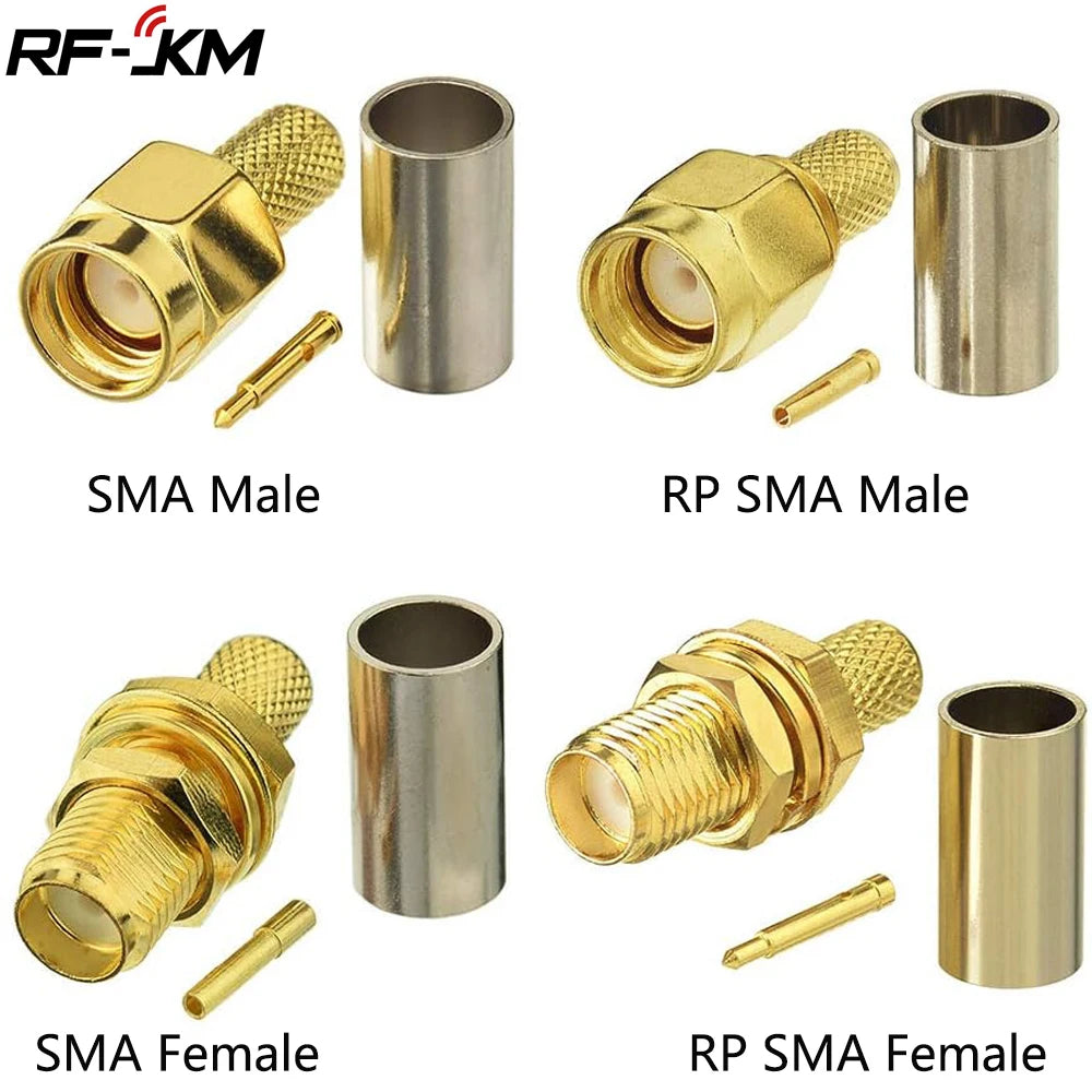 10pcs SMA Male Plug SMA Female RP SMA Male Female Connector Crimp for RG58 U LMR195 RG142 RG400 CABLE Wire Terminal Straight