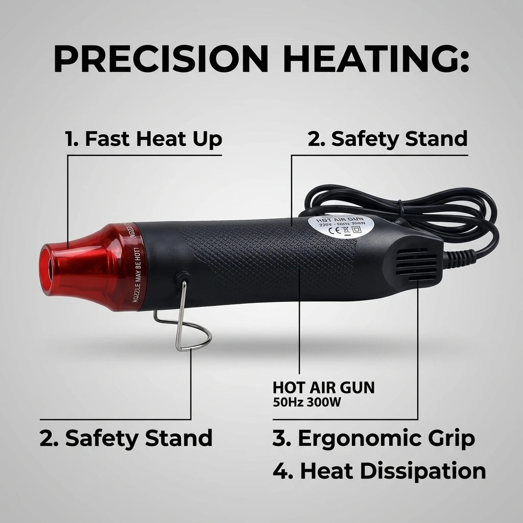 Mini Heat Gun 220V Portable Hot Air Tool for Embossing Shrink Film Label Removal Phone Case Repair and DIY Crafting
