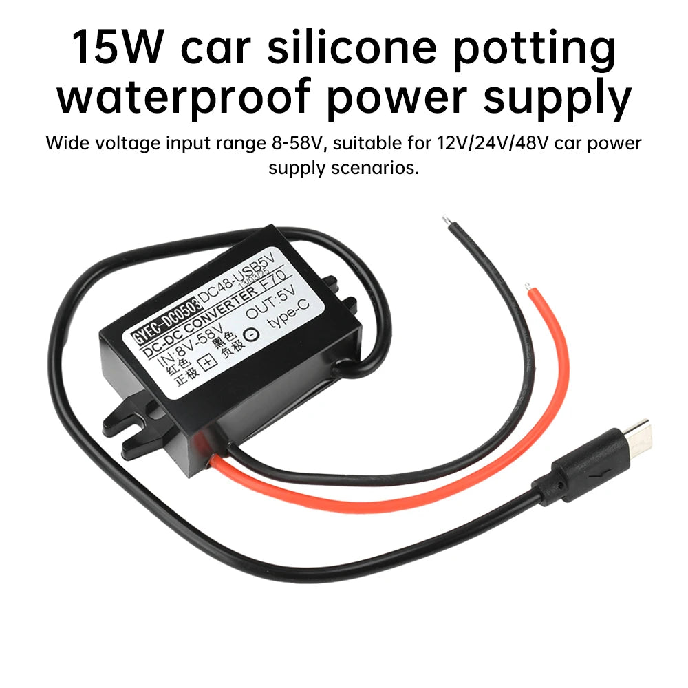 DC 8-58V 12V 24V 48V to 5V 3A DC DC Step Down Converter 15W Type-C Micro USB Buck Power Supply Module