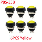 6PCS PBS-33B 12mm 2Pin Waterproof Momentary Push Button Switch 12V 1A Mini Reset Non-Locking Red Green Yellow Blue White Black