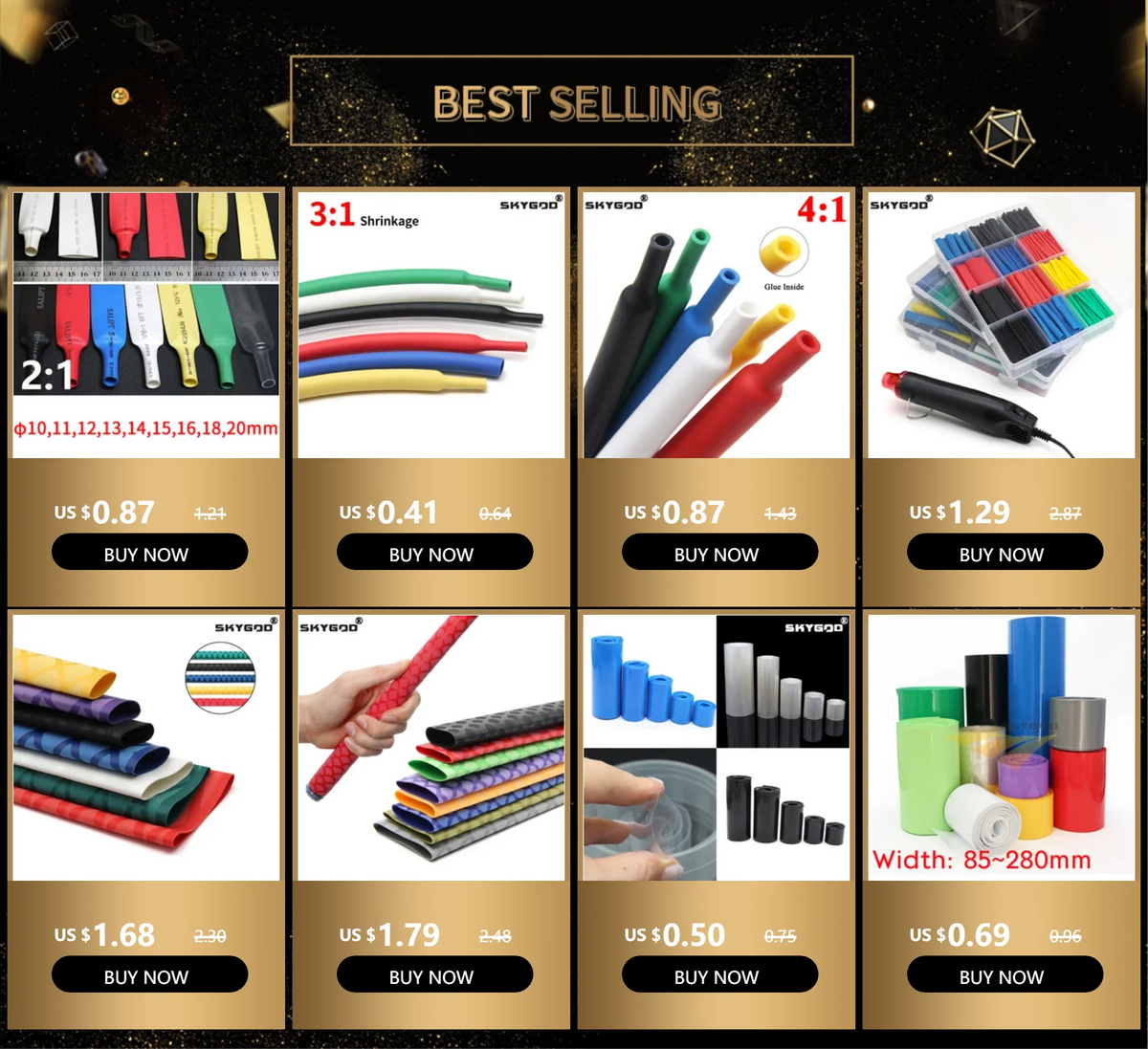 1M 3:1 Heat Shrink Tube Diameter 1.6/2.4/3.2/4.8/6.4/7.9/9.5/12.7/15.4/19.1/25.4/30/39/50mm With Double Wall Glue Tube