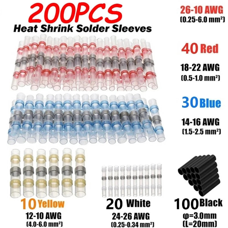 10/100/200pcs Waterproof Wire Terminals Insulation Heating Shrink Tubing Cable Connectors Solder Seal Tubes for Car Wires