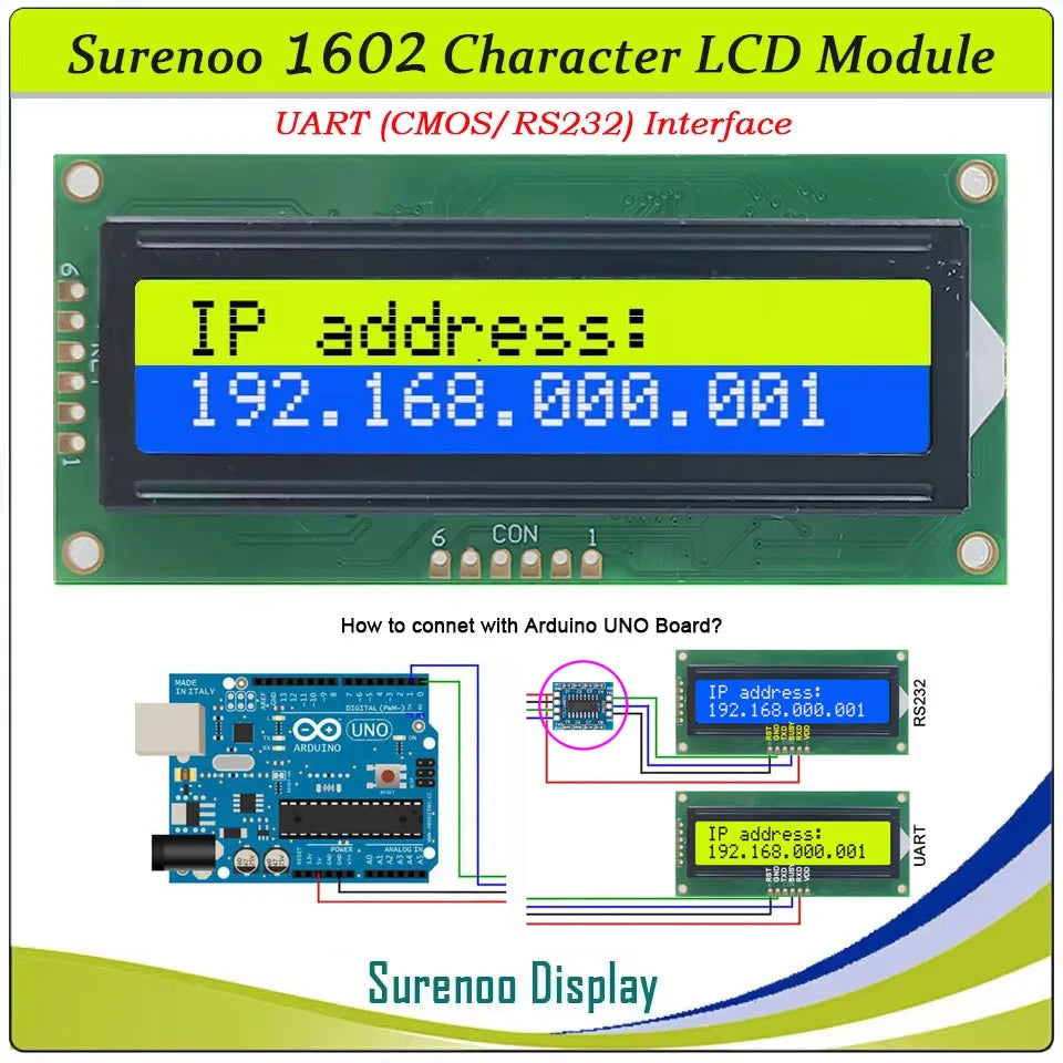 1602 162 16*2 Serial UART CMOS / RS232 Character LCD Module Display Screen LCM for Arduino Support Keyboard Blue Yellow Green