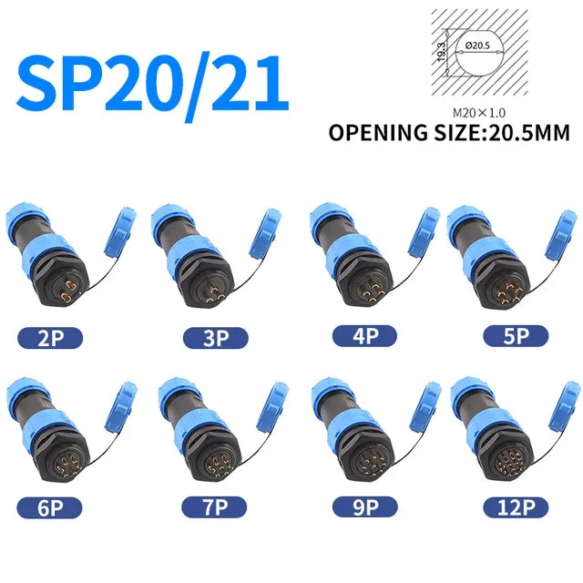 SP20/SP21 Waterproof Aviation Plug Solder Free Male Female Connector with Rear Nut Flange Square Plate 2/3/4/5/6/7/9/12 Pin