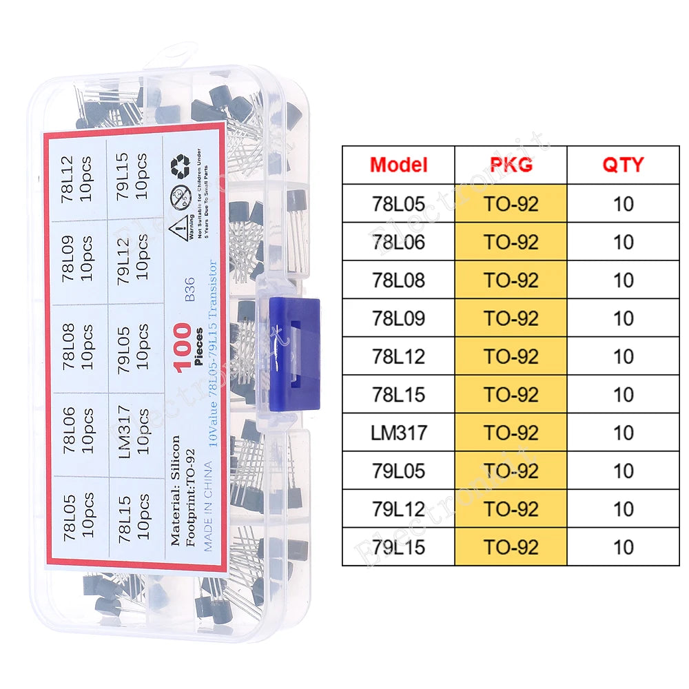 SOP-23 SOP-223 TO-252 TO-92 TO-92L TO-126 TO-220 Mosfet Triode Thyristor Voltage Regulator PNP/NPN Transistor Assortment Kit