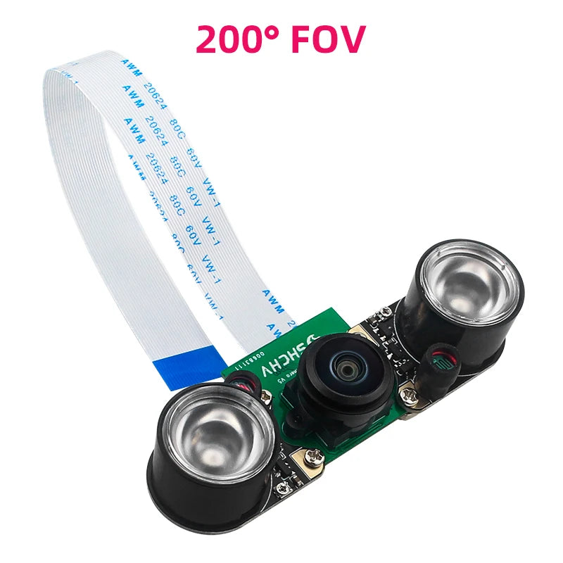 Raspberry Pi 5 8MP Camera Night Vision IMX219 77° 130° 200° FOV Fisheye MINI CSI Interface + 2 Infrared Light for RPI 5 Pi5