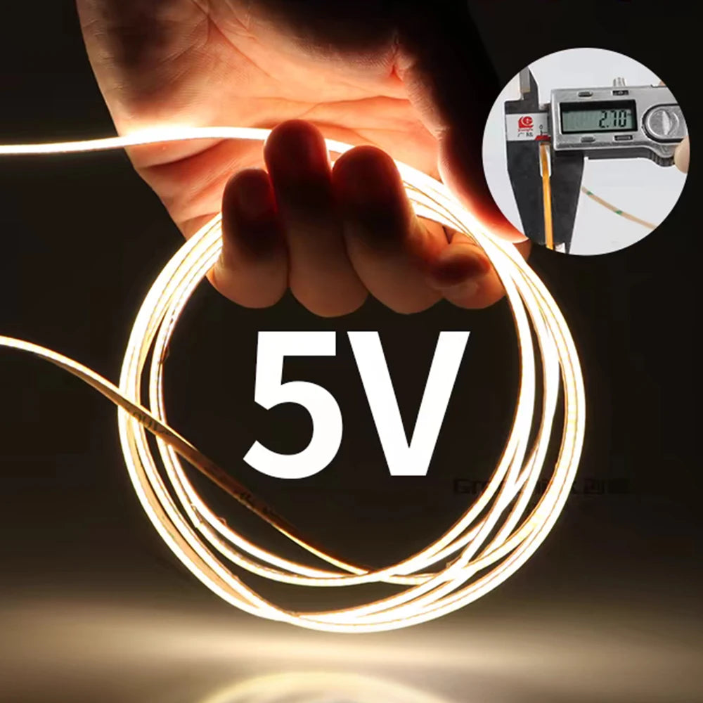 DC 5V USB 2.7mm Super Slim COB LED Strip Light 480LEDs/m White/Pink/Red/Yellow/Ice Blue/Green/Orange Home Decor TV Backlight