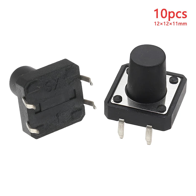10pcs 12x12 Tact Switch Vertical 12*12*4.3/4.5/5/6/7/8/9/10/11/12/13mm Micro 4Pin Self-Reset Electronic Push Button Interruptor