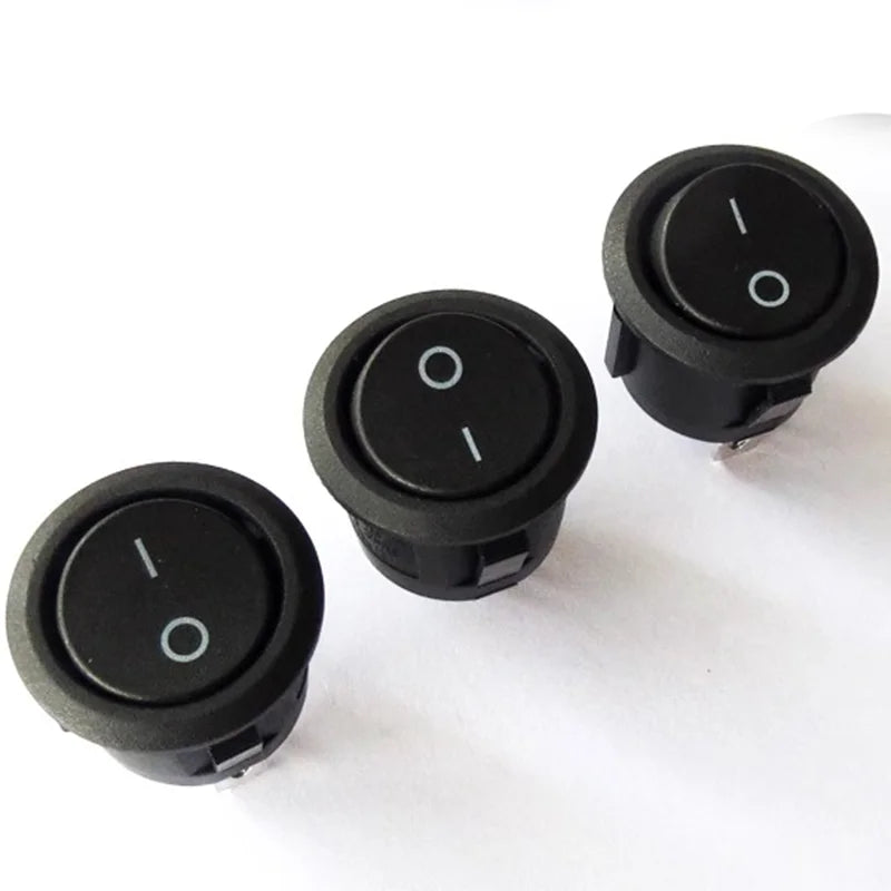 5/20pcs Round Rocker Power Switch 6A 250V 2 Pin 2 Position ON OFF Boat Toggle Switches SPST Black Button Mini Round