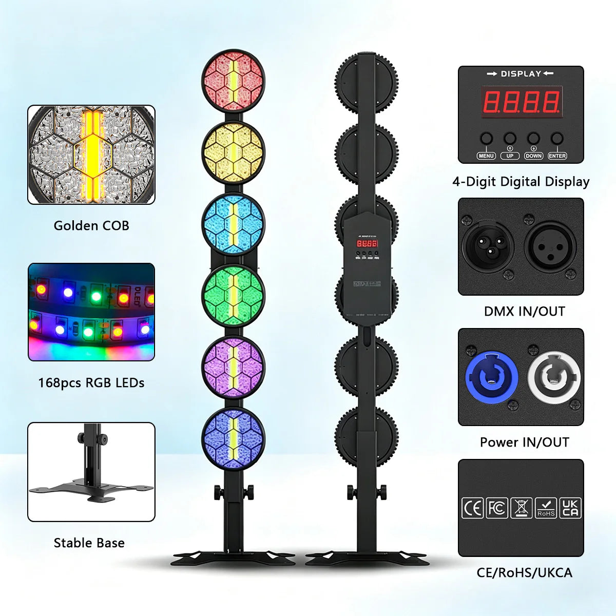 6‑Head Retro Stage Light MAX 300W COB RGB Effect Light DMX512 Voice Control 15/33CH Strobe Party Bar DJ Show Lighting IP20