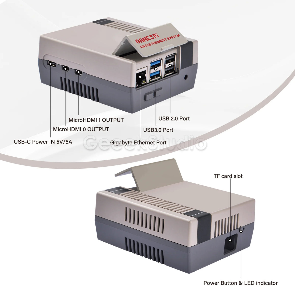 GAME5PI Case with M.2 NVME PCIE Board (N08) ABS Shell Heat Sink For Raspberry Pi 5