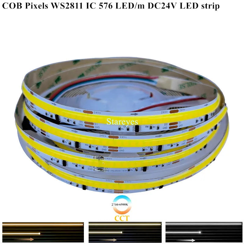 COB SPI LED Strip Light 24V 5m Addressable Pixels White CCT RGB RGBW RGBCCT WS2811 WS2814 Digital IC FCOB Magic Color Tape Rope
