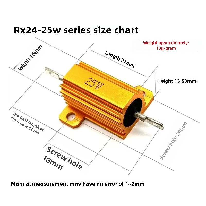 RX24 25W Aluminum Power Metal Shell Case Wirewound Resistor 0.01 ~ 30K 1 2 3 5 6 8 10 20 100 150 200 300 500 1K 10K ohm